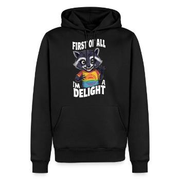 First of all I'm a Delight Raccoon - Men's Premium Hoodie - black - Front - Nico (187cm) & Julia (174cm)
