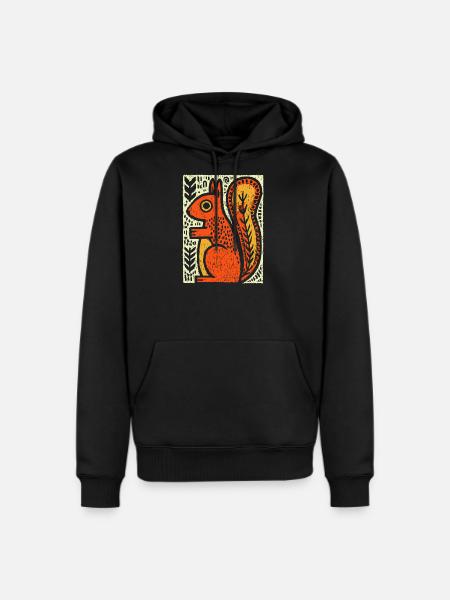 Squirrel in Rustic Woodcut - Men's Premium Hoodie - black