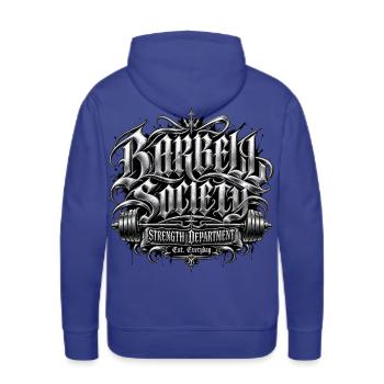 Barbell Society Strength Dept t-shirt  - Men's Premium Hoodie - royal blue - Back - Liam (192cm)