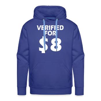 Vérifié pour 8 dollars. Drôle sarcastique 8 dollars - Molleton à capuche Premium pour homme - bleu royal - Devant - Liam (192cm)
