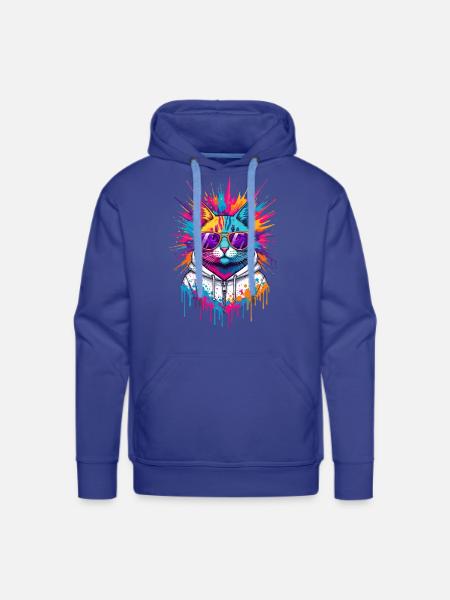 Neon Splash Cat Hoodie - Men's Premium Hoodie - royal blue