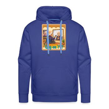 Funny Grandpa Confusing Mirror with TV Drawing - Men's Premium Hoodie - royal blue - Front - Liam (192cm)