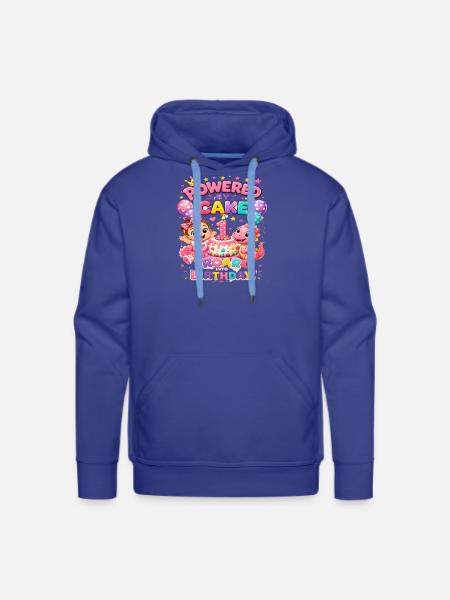 Powered_by_Cake_Dinosaur_1st_Birthday_Shirt Girls - Men's Premium Hoodie - royal blue