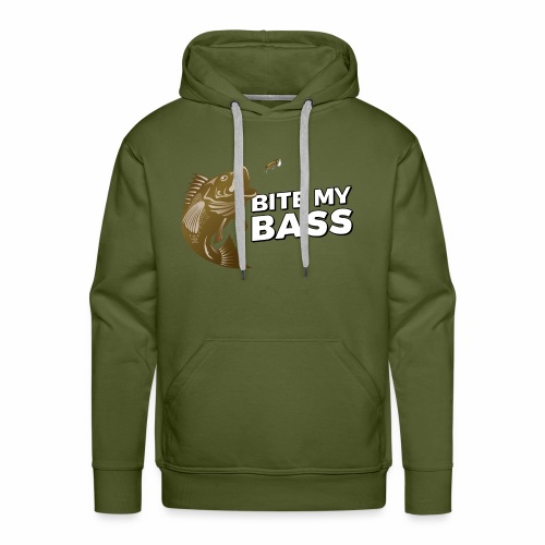 Bass Chasing a Lure with saying Bite My Bass - Men's Premium Hoodie