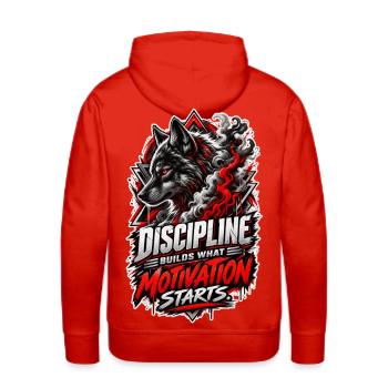 Discipline Drives Wolf Motivation - Men's Premium Hoodie - red - Back - Liam (192cm)