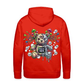 404 Bear in Neon Mushroom Meltdown - Men's Premium Hoodie - red - Back - Liam (192cm)