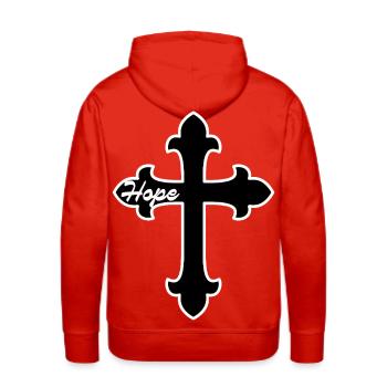 Hope Cross Outline Art for Faith Apparel - Men's Premium Hoodie - red - Back - Liam (192cm)