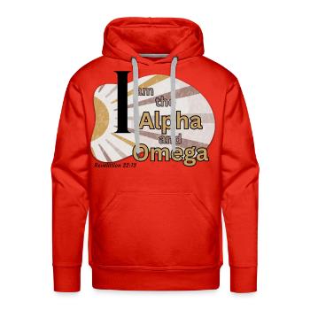 Alpha and Omega Retro Sunburst - Men's Premium Hoodie - red - Front - Liam (192cm)