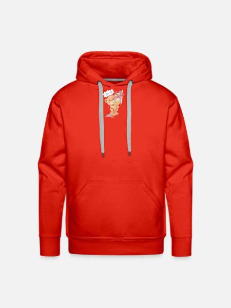Kawaii Bear with Heart Ice Cream - Men's Premium Hoodie - red