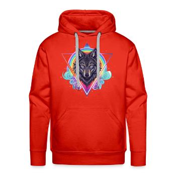 Neon Wolf in Geometric Triangle - Men's Premium Hoodie - red - Front - Liam (192cm)
