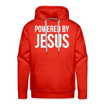 Powered by Jesus, Christian, Religious - Men's Premium Hoodie - red - Front - Liam (192cm)