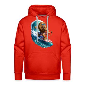 Patriotic Surfing Lion - Men's Premium Hoodie - red - Front - Liam (192cm)