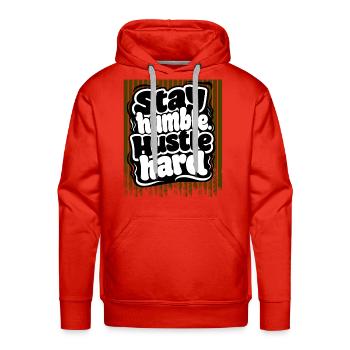 Stay Humble Hustle Hard Motivational Typography  - Men's Premium Hoodie - red - Front - Liam (192cm)
