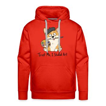 Funny Corgi Painter Beret Palette Art Student Desi - Men's Premium Hoodie - red - Front - Liam (192cm)