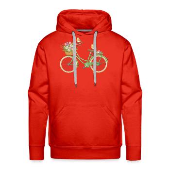 Vintage Bicycle with Flower Illustration - Spring  - Men's Premium Hoodie - red - Front - Liam (192cm)