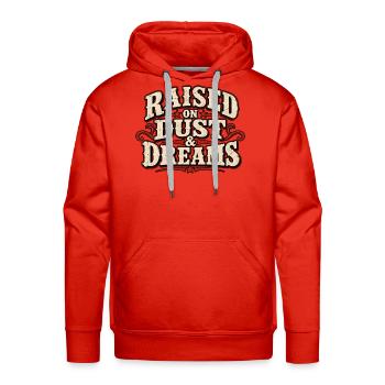 Raised on Dust & Dreams - Men's Premium Hoodie - red - Front - Liam (192cm)