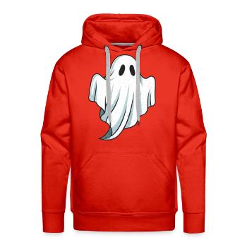 Playful Ghost in Draped Sheet Illustration - Men's Premium Hoodie - red - Front - Liam (192cm)