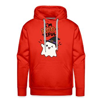 Halloween Boo Ghost in Witch Hat - Men's Premium Hoodie - red - Front - Liam (192cm)