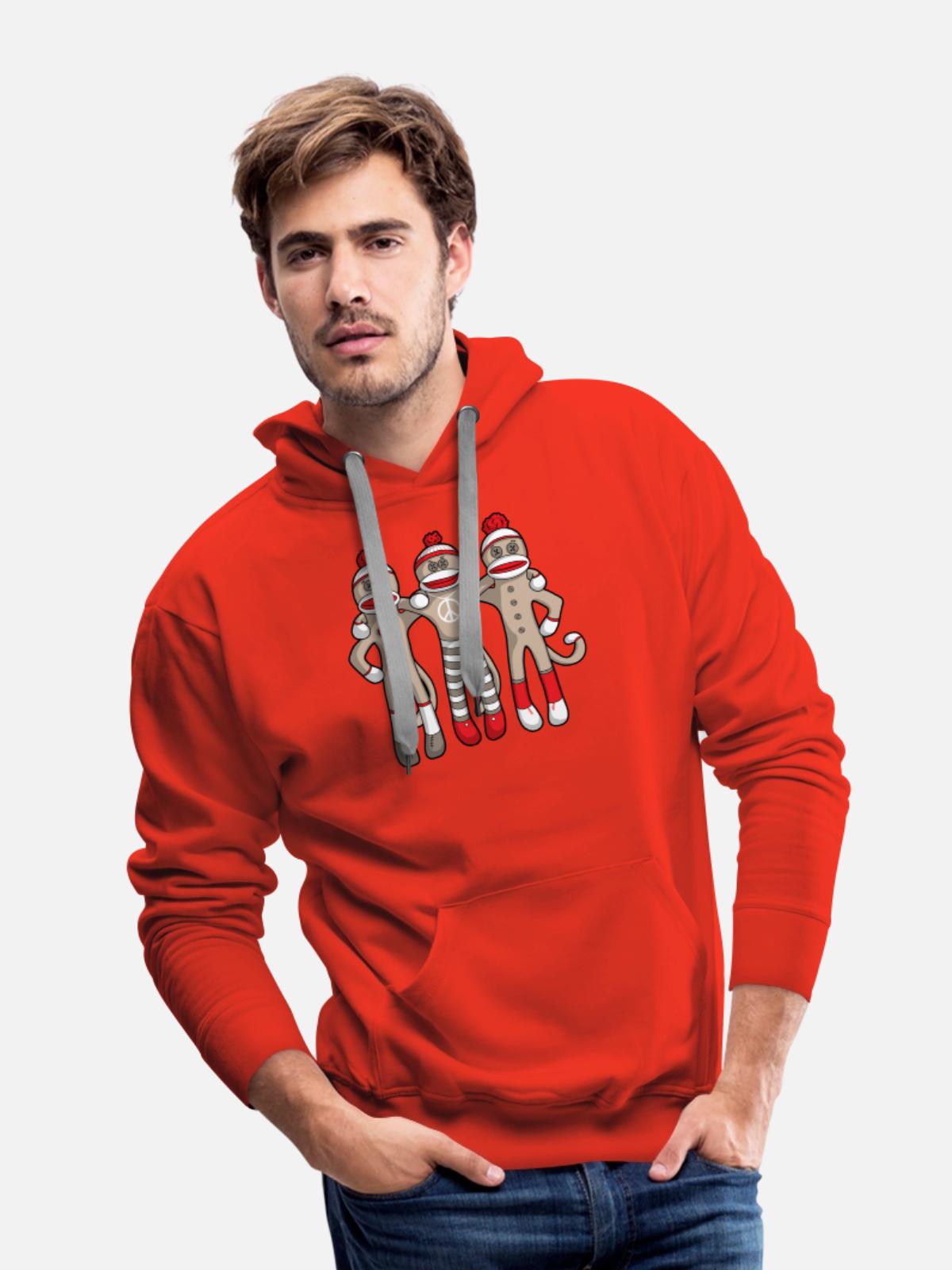 Sock Monkey Buddies - Men's Premium Hoodie - red - Front - Liam (192cm)