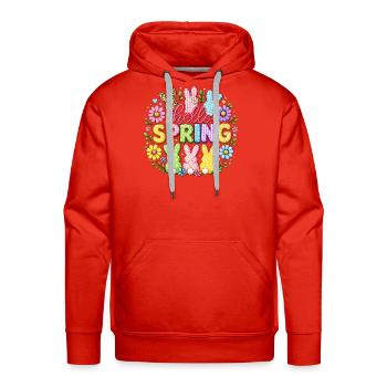 Hello Spring Cute Bunny Flowers Colorful Easter Ae - Men's Premium Hoodie - red - Front - Liam (192cm)