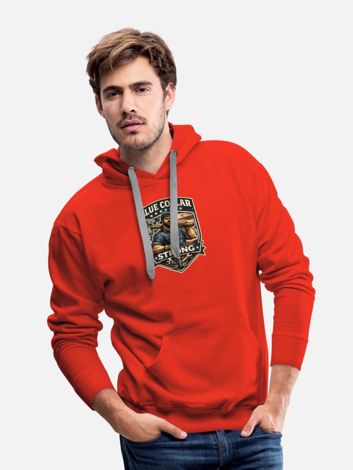 Blue Collar Strong - Men's Premium Hoodie - red - Front - Liam (192cm)