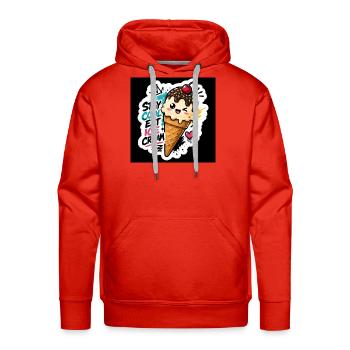 Stay Cool Ice Cream Cone Sticker Tee - Men's Premium Hoodie - red - Front - Liam (192cm)