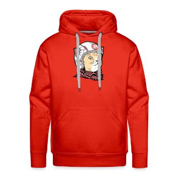 Retro Biker Cat Wearing Helmet Illustration - Men's Premium Hoodie - red - Front - Liam (192cm)
