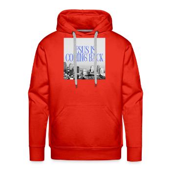 Jesus Is Coming Back Halftone City Skyline Streetw - Men's Premium Hoodie - red - Front - Liam (192cm)