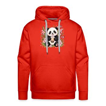 Panda Bubble Tea in Blossom Garden - Men's Premium Hoodie - red - Front - Liam (192cm)