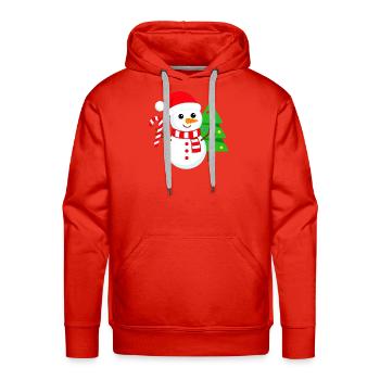 Snowman with Santa Hat and Tree - Men's Premium Hoodie - red - Front - Liam (192cm)
