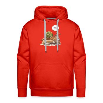 Sleepy Snail on Log with Coffee - Men's Premium Hoodie - red - Front - Liam (192cm)