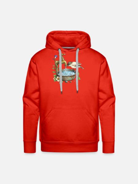 Bird at Rustic Tap Garden Watering - Men's Premium Hoodie - red