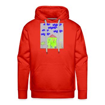 Neon Green House Under Blue Clouds - Men's Premium Hoodie - red - Front - Liam (192cm)
