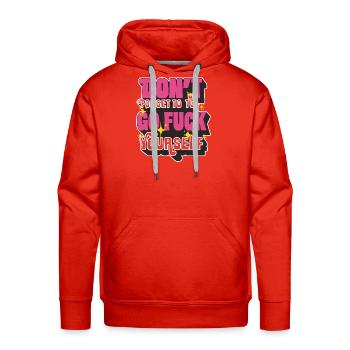 Bold Pink Quote on Black - Men's Premium Hoodie - red - Front - Liam (192cm)