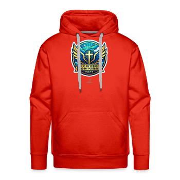 Psalm 91 Refuge Wings Badge - Men's Premium Hoodie - red - Front - Liam (192cm)