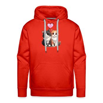 Heartfelt Cat Duo with Pink Heart - Men's Premium Hoodie - red - Front - Liam (192cm)