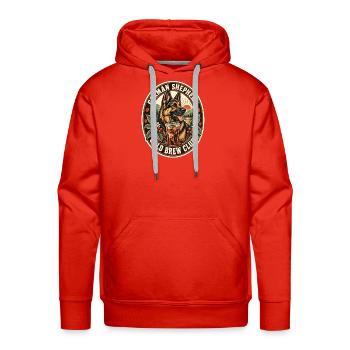German Shepherd Cold Brew Coffee Graphic - Men's Premium Hoodie - red - Front - Liam (192cm)