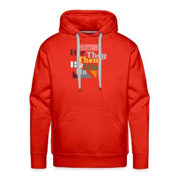 She Her They Them He Him Us - Men's Premium Hoodie - red - Front - Liam (192cm)