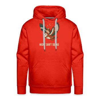 Night Shift Squad Owl and Hedgehog - Men's Premium Hoodie - red - Front - Liam (192cm)