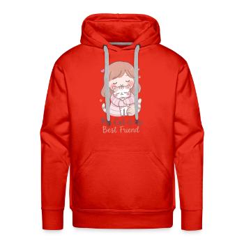 Pastel Cat Hug Best Friend - Men's Premium Hoodie - red - Front - Liam (192cm)