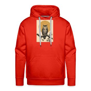 Owl Sunset Emblem on Branch - Men's Premium Hoodie - red - Front - Liam (192cm)