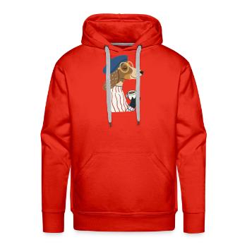 French Dachshund Dog Drinking Coffee Cartoon - Men's Premium Hoodie - red - Front - Liam (192cm)