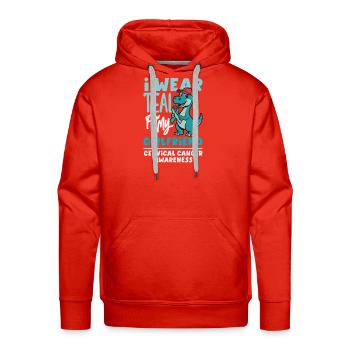 Teal For My Girlfriend Cervical Cancer Dinosaur - Men's Premium Hoodie - red - Front - Liam (192cm)
