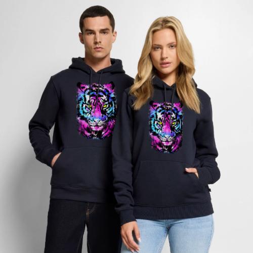 Neon Pink Tiger Head Portrait Drawing - Blue Tiger - Men's Premium Hoodie