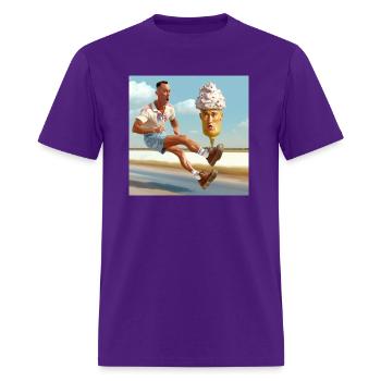 A man riding a skateboard with an ice cream cone - Men's T-Shirt - purple - Front - Jose (178cm)
