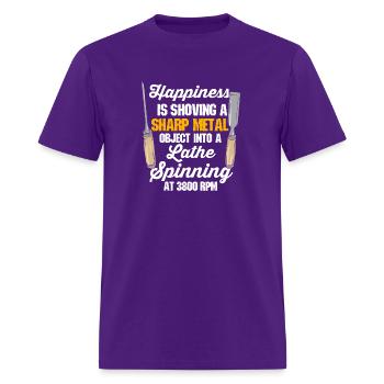 Happy Shoving Sharp Metal Object in Lathe Spinning - Men's T-Shirt - purple - Front - Jose (178cm)