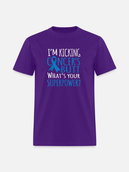 I Kicked Colon Cancer Butt Awareness Ribbon Gifts - Men's T-Shirt - purple