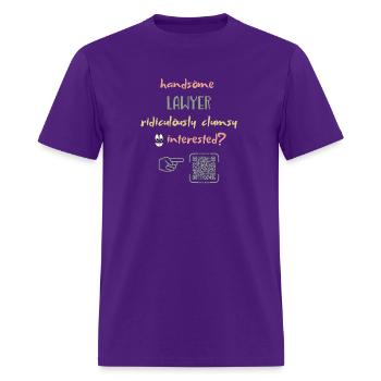 Handsome Lawyer & Ridiculously Clumsy T-Shirt | QR - Men's T-Shirt - purple - Front - Jose (178cm)