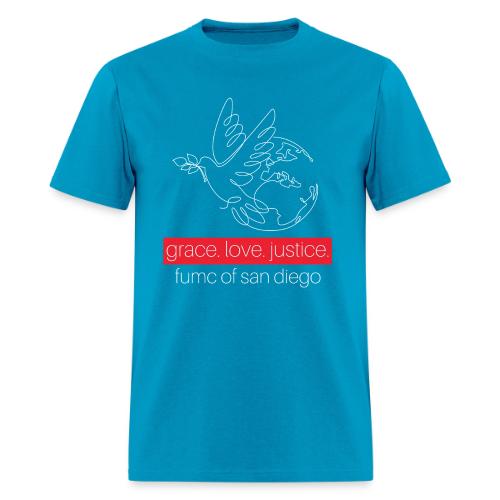Grace. Love. Justice.- dove and earth graphic - Men's T-Shirt