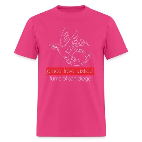 Grace. Love. Justice.- dove and earth graphic - Men's T-Shirt